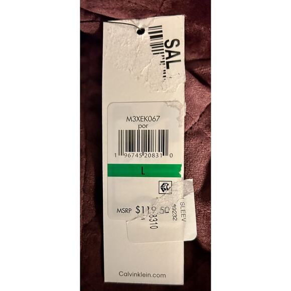 NWT Calvin Klein Stand Collar Quilted Burgundy Velour Bomber Jacket Large - Picture 8 of 9